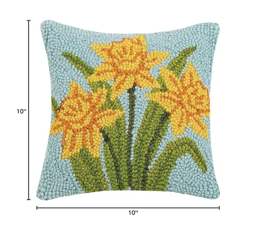 Peking Handicraft 30JES1593C10SQ Daffodil Hook Pillow, 10-inch Square, Wool and Cotton