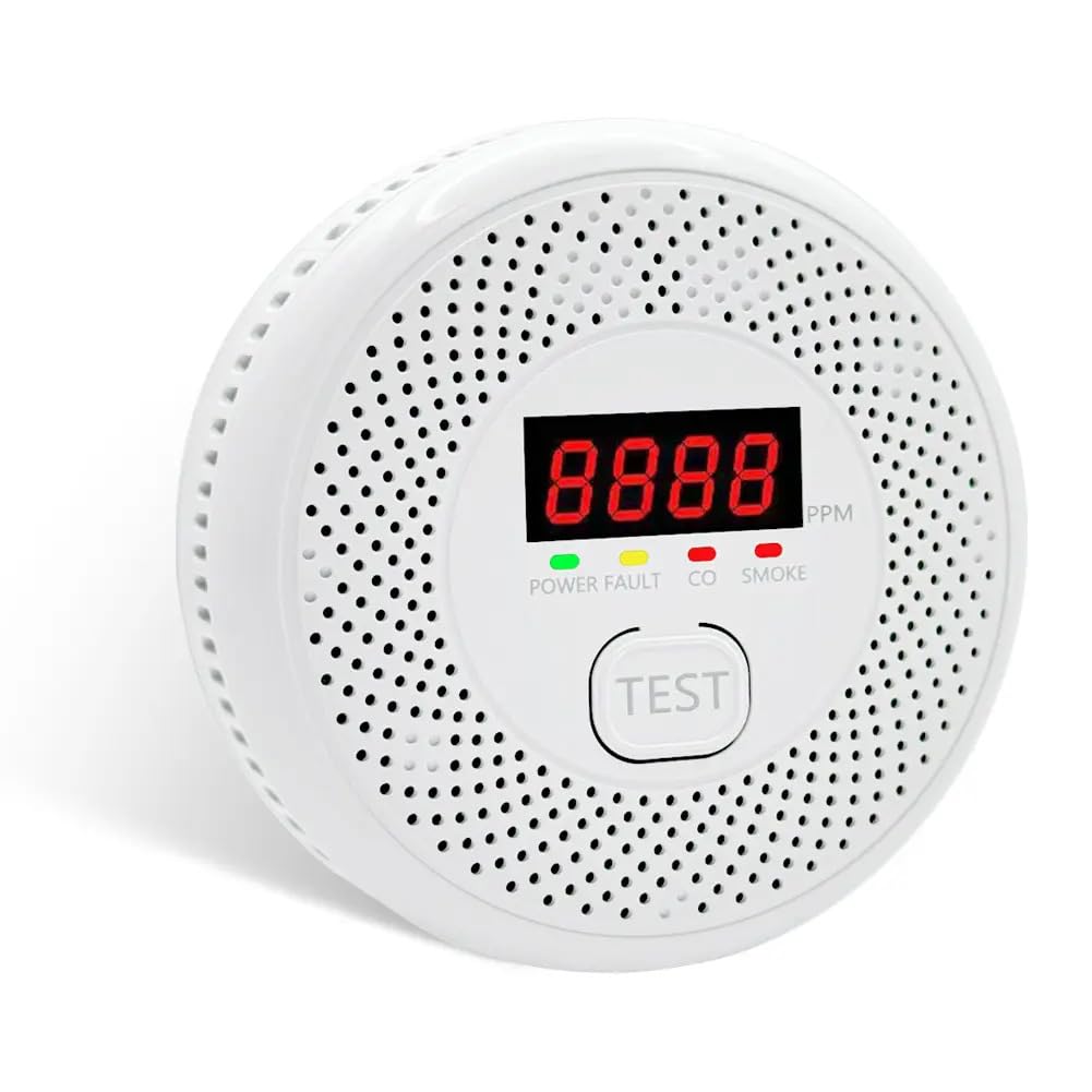 High Definition Color Screen Detector LCD Powered by Carbon Monoxide Detector and Smoke Alarm Battery (excluding Battery) (Compact Design, 4Pack-CO&Smoke)