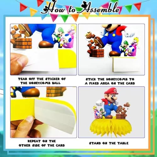 For Mario Birthday Party Supplies , 9Pcs Honeycomb Centerpieces for Mario Party Decorations, Double Sided Table Decoration...