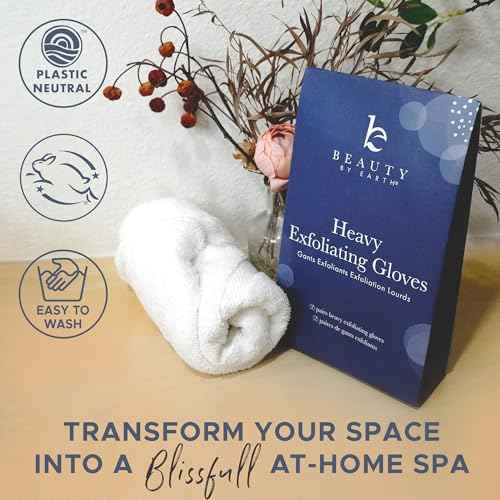 Exfoliating Glove (4 pcs, 2 Pairs) - Heavy Shower Gloves for Body Scrub, Exfoliates & Removes Dead Skin, Stocking Stuffers for Women and Men