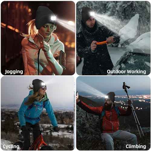 Unisex LED Beanie Hat with Light, USB Rechargeable Headlamp Beanie, Birthday Gifts for Women Men Him Boyfriend
