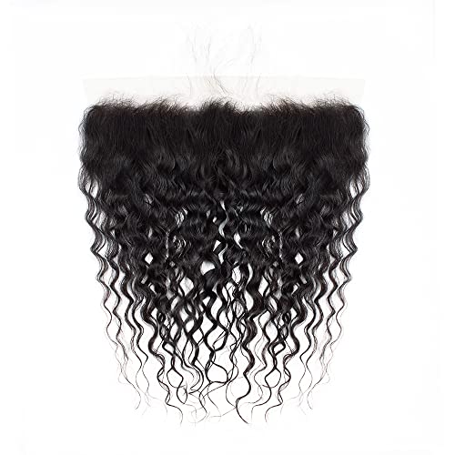 Kapelli Hair 13x4 Lace Frontal Closure Water Wave Regular HD Lace, 200% Density, 100% Brazilian Virgin Human Hair Ear to Ear HD Lace Frontal Pre Plucked with Baby Hair Natural Black Color 22 Inch