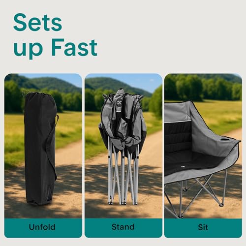 Camping Loveseat for Couples, Friends & Families, Double Camping Chair, Foldable Two Person Camping Chair for Campfire Nig...