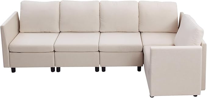 VEVOR Modular Sectional Sofa, Modern 5-Seater Modular Sofa with Hidden Storage, Customizable Cloud Sectional Couch, Solid Wood Frame Upholstered Comfy Couch for Living Room, Bedroom, Beige