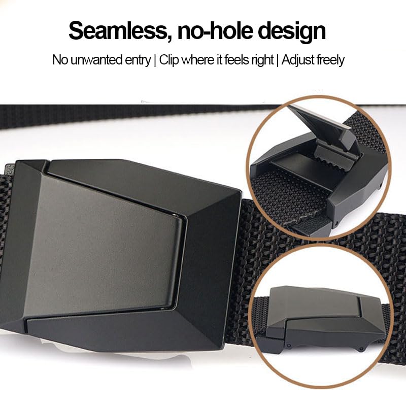 Tactical Belt for Men(1.5"W × 50"L), No Holes Adjustable Stretch Nylon Belts with Flap Buckle, Casual Belt for Working Hik...