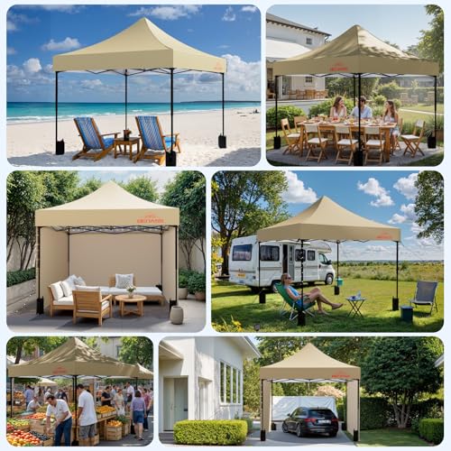 Benass 10x10 Pop Up Canopy Tent with 8 Reinforced Steel Wire Ropes, Heavy Duty Instant Canopies with 3 Removable Sidewall...