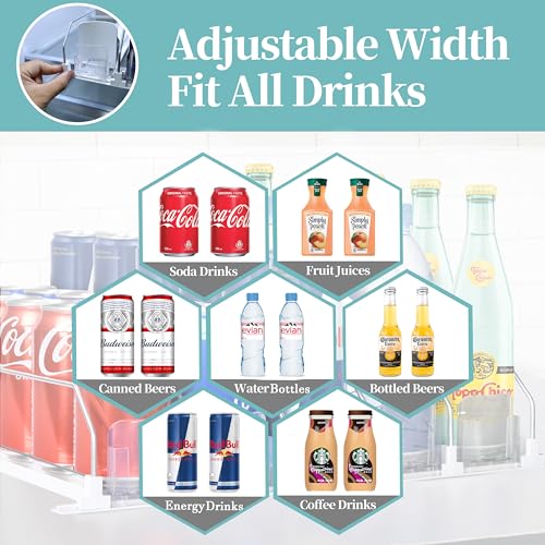 Drink Organizer For Fridge - Fridge Organizers Self Pushing Drink Dispenser, Drink Dispenser for Fridge w/Smooth Spring & ...