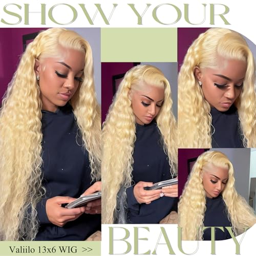 13x6 Lace Front Wigs Human Hair Deep Wave 613 Blonde Lace Front Wig Human Hair Pre Plucked Glueless Wig for Women 22 Inch