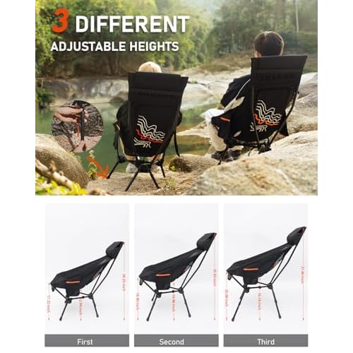 NOVSIGHT Camping Chair - High Back Lightweight Portable Camp Chairs with Headrest Breathable Backrest, Outdoor Folding Camping Chairs for Adults