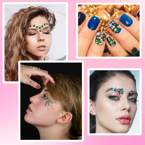 NIACONN 1760 Pcs Green Hair Jewels Face Gems Stick on, Self Adhesive Glitter Rhinestones Stickers for Women Body Eyes Nail...