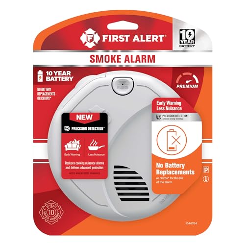 First Alert Smoke Alarm, 10-Year Sealed Battery Dual Sensor Detector with Test & Silence Button, SM310, 1-Pack