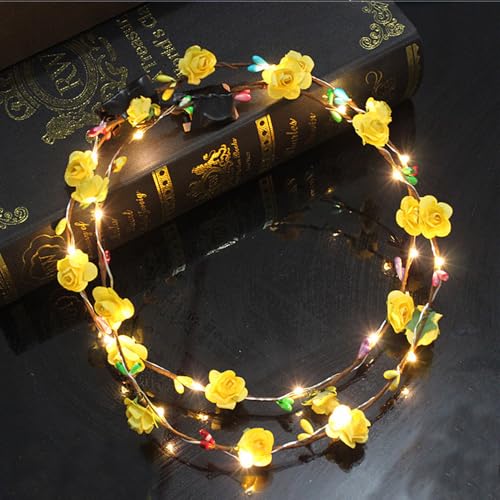 YADIRF Led Light Women Flower Girl Headband Glow Blinking Crown Hair Wreath For Halloween Cosplay Holiday Wedding Party (Y...