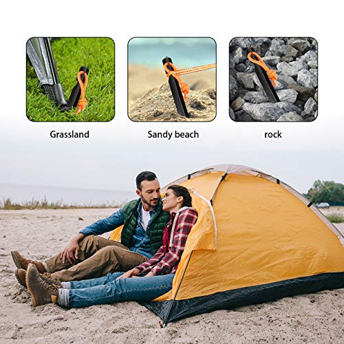 10 Pack Heavy Duty Aluminum Tent Stakes with Reflective Pull Ropes, Triangular Ground Pegs