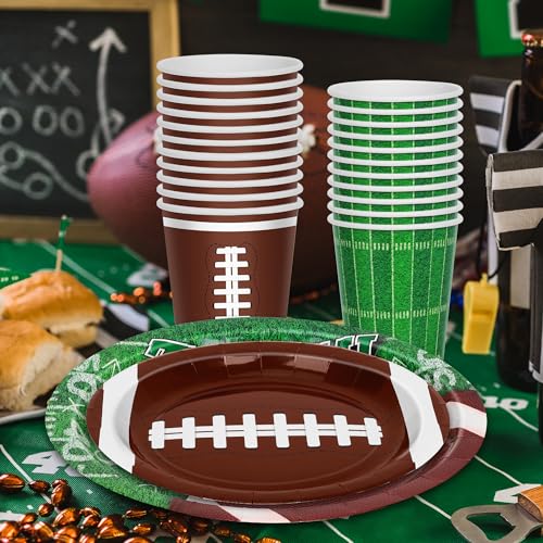 QZYL Football Party Decorations Serve 24, 99 Pcs Football Party Supplies, Disposable Football Dinner Plates Football Desse...
