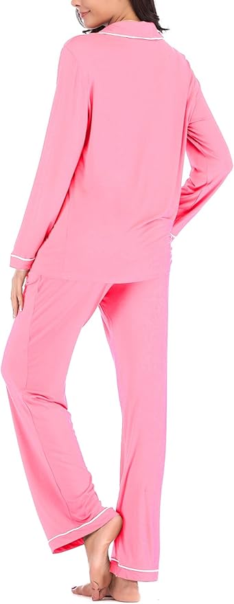 Aamikast Women's Pajama Sets Long Sleeve Button Down Sleepwear Nightwear Soft Pjs Lounge Sets