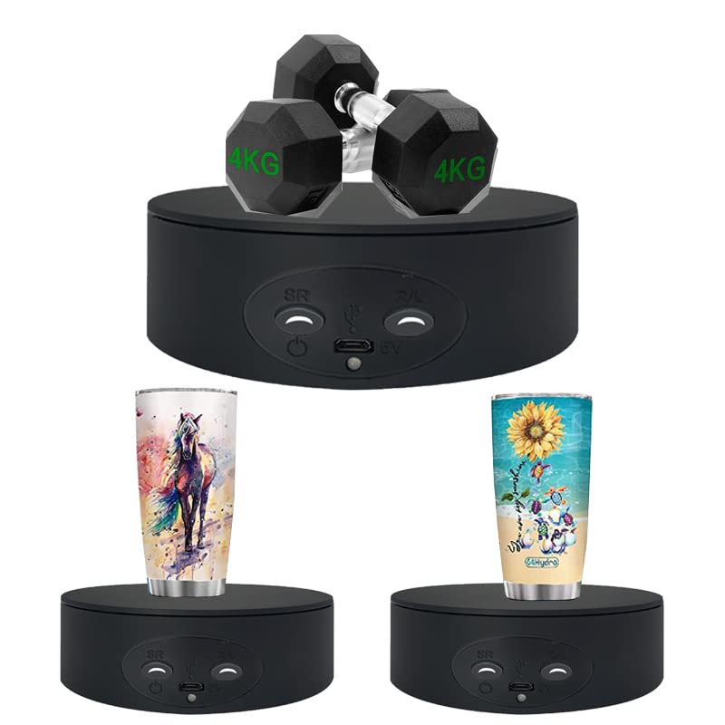 ZLMONDEE Rotating Display Stand ,5.2" 4.4lb Load Cup Display Stand Turner For Tumblers, Spinning Display Stand,Motorized Tumbler Display Turner For Glitter Cups Photography Small Arts Pruducts (Black)