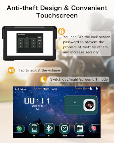 7 Inch Motorcycle Carplay GPS Navigation System with Apple Carplay and Android Auto Portable HD Screen with Dual Bluetooth...
