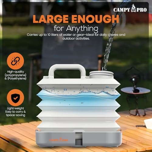 Campy Pro Collapsible Water Bucket, BPA Free Water Jug, Camping Water Bottle, Portable Water Tank for Outdoor, Gardening, ...