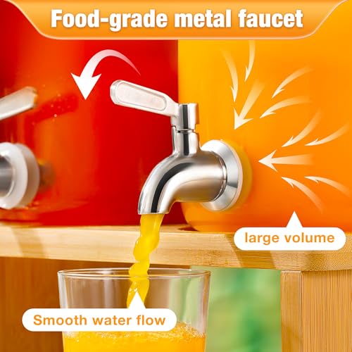 2 PCS 1 Gallon Glass Drink Dispenser for Parties. 2 Glass Beverage Dispenser with Bamboo Stand,18/8 Stainless Steel Spigot...