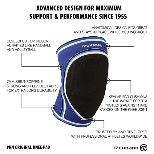 Rehband Original Knee Pads, Neoprene knee protection sleeves for volleyball & indoor sports, Kneepad women & men, Colour:Blue - 1 Pair, Size:Medium