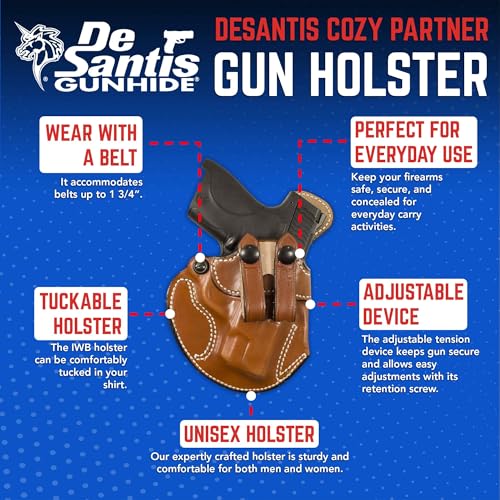 DeSantis Cozy Partner IWB Holster - Holster IWB, Conceal Carry Pistol Holster, Concealed Gun Holster for Men & Women, Compact, Adjustable Leather Holster