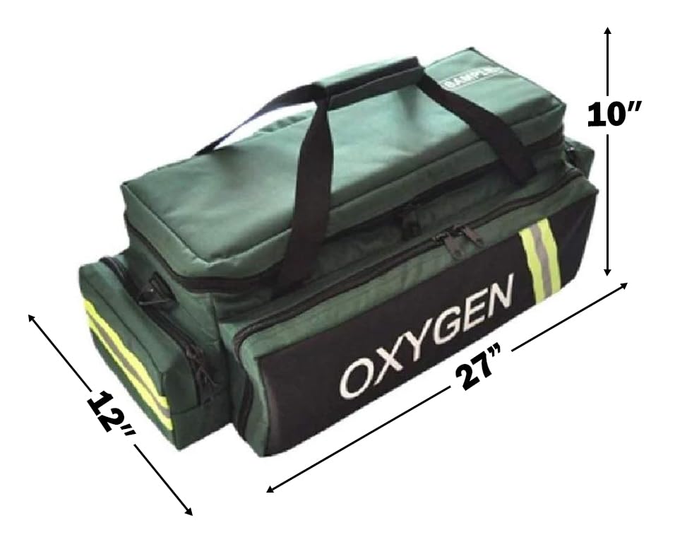LINE2design First Responder EMS Oxygen Bag EMS Supplies - Standard O2 Medical Bag with Multiple Compartments & Shoulder Strap – Green