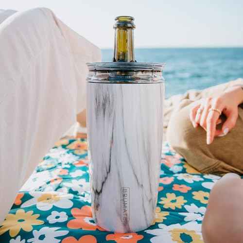 Br?Mate Togosa 2-in-1 Wine Chiller Bucket or Champagne Bucket & 100% Leakproof Pitcher | Portable Cooler Fits Most Wine, Champagne, & Liquor Bottles | Perfect Wine Gifts | 49oz (Ice White)