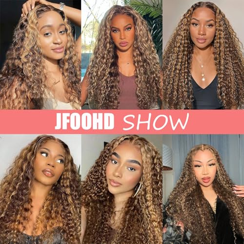Highlight Ombre 13x4 HD Deep Wave Lace Front Wigs Human Hair 180% Density Honey Blonde Wig Human Hair Pre Plucked 4/27 Lace Frontal Wigs 24 Inch