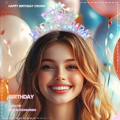 Acenail Light up Birthday Headband Glow Happy Birthday Girl Crown LED Flashing Birthdays Hair Accessories for Women