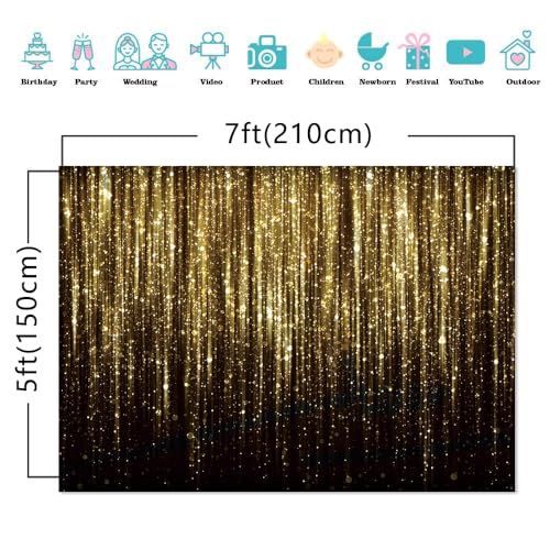 Generic 7x5FT Black Gold Bokeh Glitter Photo Backdrop Golden Streamer Flash Kids Birthday Party Banner Photography Backgro...