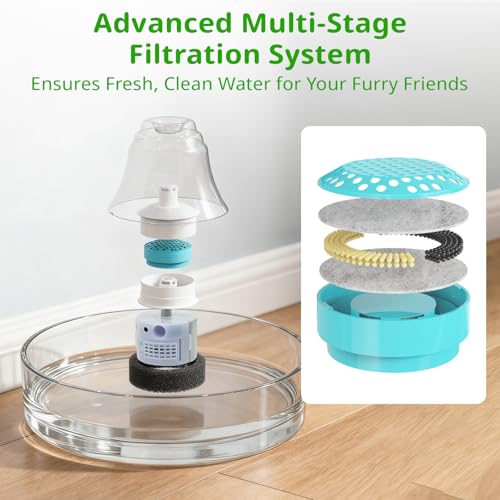 Glass Cat and Dog Water Fountain 90oz/2.7L, Automatic Pet Water Dispenser with Quiet Pump, Drinking Fountain for Cats and ...
