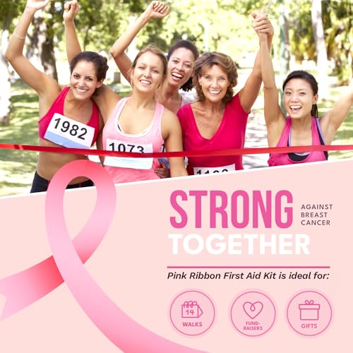 Pink Ribbon First Aid Kit – 2-Pack Compact Travel IFAKs for Breast Cancer Awareness Events – Mini First Aid Kits for Walk...