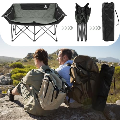 Elevon Double Camping Chair, 2 Person Oversized Loveseat for Adults, Portable Heavy Duty Outdoor Folding Chair with Arms, ...
