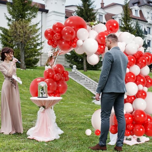 110pcs Red and White Balloons Garland Arch Kit, 18/12/10/5 Inch White Red Latex Balloons for Valentine’s Day, Christmas, N...