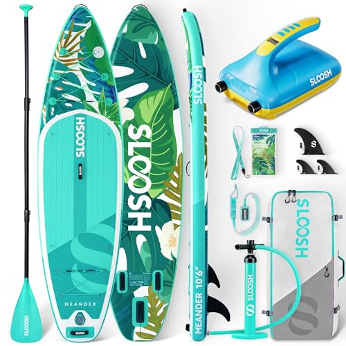 SLOOSH 10'6" Inflatable SUP & Electric Pump Bundle – Stable Paddle Board Kit with EVA Deck, 20 PSI Fast Pump, Kayak Paddl...