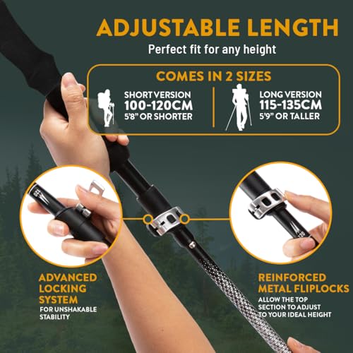 Premium Foldable & Collapsible Trekking Poles by USA Brand – Ultra Strong Lightweight Hiking Poles – 3K Black 100% Carbon ...