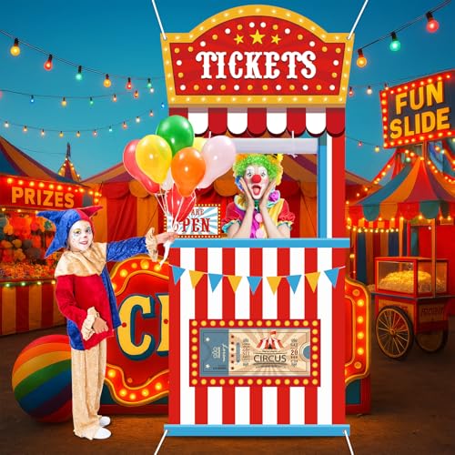 71Pcs Circus Ticket Booth Doorway Playhouse with Pretend Money Carnival Circus Theme Pretend Play Set Educational Play Sto...
