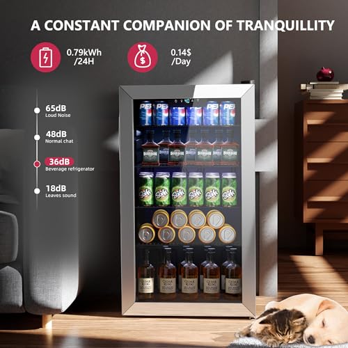 Icyglee Beverage Refrigerator Cooler - 126 Can Mini Fridge with Glass Door for Soda Beer or Wine, Beverage Cooler for Hom...