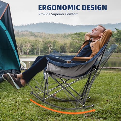 Foristrail Oversized Rocking Camping Chair for Adults - 400lbs Capacity Padded Camp Chair with Cup Holder, Portable Foldab...