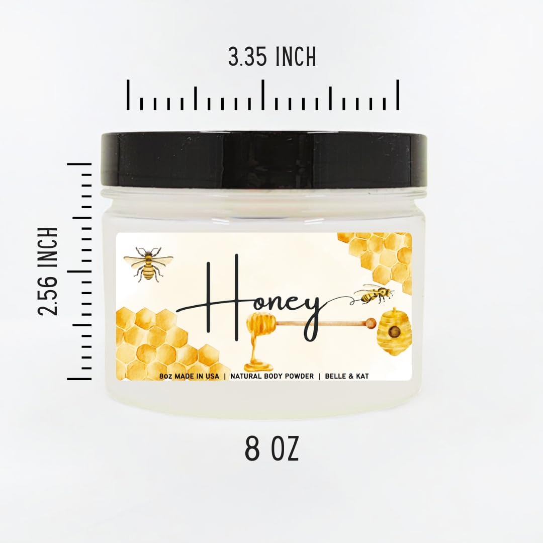Body Powder for Women & Men, Honey Scented, Perfume Dusting Powder, Bath Powder with Fragrance & Essential Oils, Talc-Free 8oz Container with Lid, Made in USA
