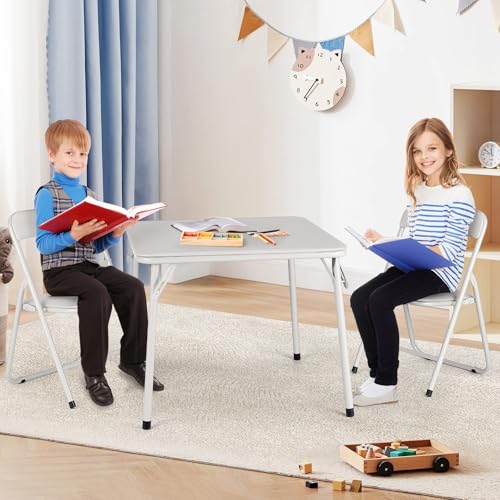 GarveeHome Folding Card Table and Chair Set of 3, Upholstered Foldable Table and Chair Set, Portable Metal Frame Children'...