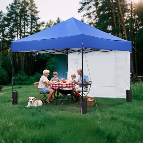 Blue 10x10 FT Pop Up Canopy Tent with 1 Sidewall, Heavy Duty Canopy for Outdoor, Commercial Instant Gazebos, for Party, Pa...