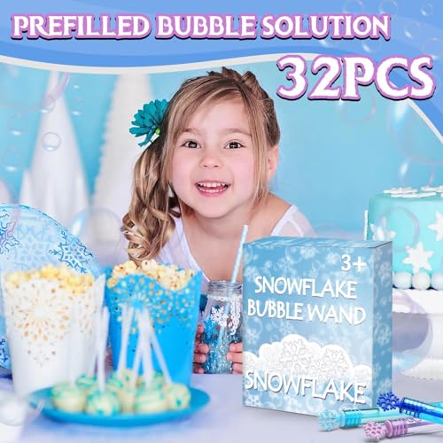 32 Pcs Snowflake Bubble Wand Bulk for Kids, 4 Color Mini Snowflake Party Favor, Valentine's, Goody Bag Stuffers, Classroom...