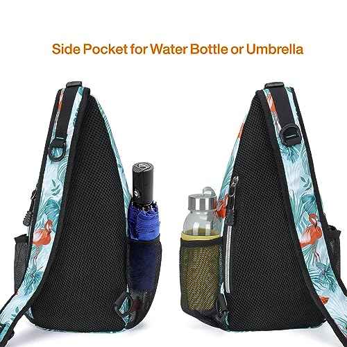 MOSISO Mini Sling Backpack,Small Hiking Daypack Pattern Travel Outdoor Sports Bag, Flamingo