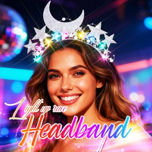 GORTIN Light up Star Headband LED Rhinestones Halo Crown Moon Costume Headwear Glitter Hair Accessories for Women
