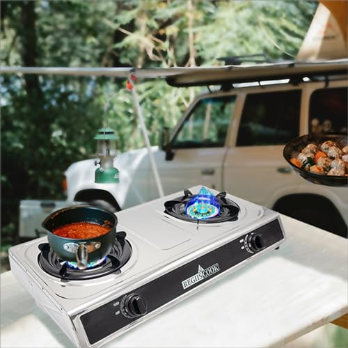 RegiisCook Double Burner Propane Gas Cooktop,Camping Portable LPG Gas Stove, Auto Ignition Stainless Steel Countertop with...