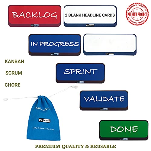 PMXBOARD Magnetic Column Headline Cards – Kanban & Scrum Board Headers for Agile Workflow | Reusable Magnetic Column Label...