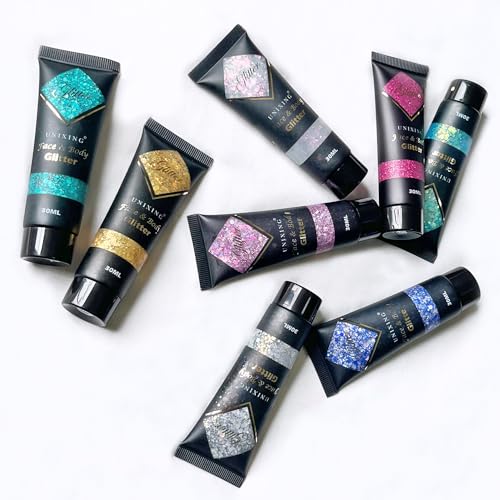 Body Glitter Gel, Face Glitter Gel,Hair Glitter, Holographi Sparkling Glitter Gel for Makeup, Chunky Glitter Concerts Musi...