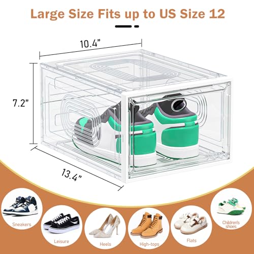 caktraie 10 Pack Thicken Shoe Organizer Stackable,Upgraded Sturdy Shoe Storage Box with Magnetic Door,Shoe Containers For Sneaker Display,Hat Organizer,White