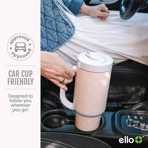 Ello Oasis 30 oz Tumbler with Handle & Retracting Straw | Reusable Insulated Stainless Steel Cup 100% Leakproof, Gifts for Teens Women Men | Keeps cold for 24 Hours, Cup Holder Friendly, Daisies